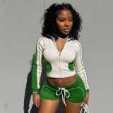 Contrast Color Long Sleeve Two Piece Shorts Set GDSF-K24ST371