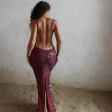 Sexy Print Backless Sling Split Maxi Dress GSLF-K25D81438