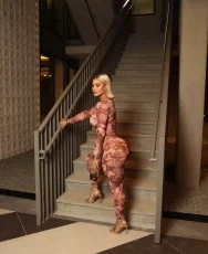 Print Mesh Long Sleeve Pants 2 Piece Set YWXS-K25L1196