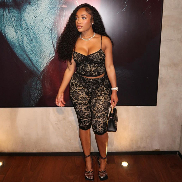 Lace See Through Two Piece Pants Set GDSF-K25ST021