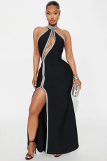Halterneck Sleeveless High Split Maxi Dress GXIY-K25L1213
