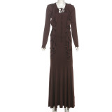 Long Sleeve Ruffles Maxi Dress XEF-K25D80869