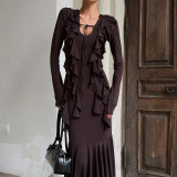 Long Sleeve Ruffles Maxi Dress XEF-K25D80869