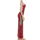 Sexy Print Backless Sling Split Maxi Dress GSLF-K25D81438