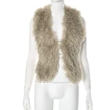 Sexy Backless Fur Collar Halterneck Tops GDSF-D24TP617