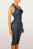Polka Dots Print Halterneck Vest Pant Suit GXIY-K25L1176