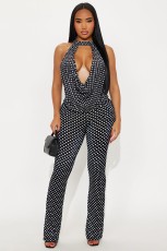 Polka Dots Print Halterneck Two Piece Pants Set YWXS-K25L1110