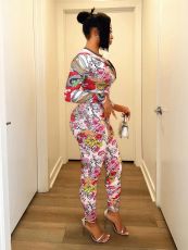 Long Sleeve Print Hooded Two Piece Pants Set YWXS-K25L1248