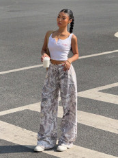 Camouflage Print Sport Wide Leg Pants YWXS-K25L1065