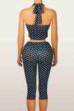 Polka Dots Print Halterneck Vest Pant Suit GXIY-K25L1176