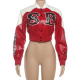 Contrast Color Print PU Leather Coat XEF-K25C80613