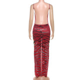Sexy Print Backless Sling Split Maxi Dress GSLF-K25D81438