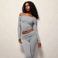 One Shoulder Long Sleeve Two Piece Pants Set MXBF-J25ST264