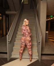 Print Mesh Long Sleeve Pants 2 Piece Set YWXS-K25L1196