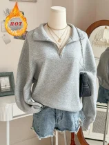 Long Sleeve Lapel Zipper Sweatshirts YWXS-K25L1068