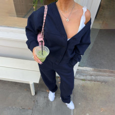 V Neck Long Sleeve Cardigan Loose Pant Suit XEF-K25S79842