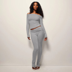 One Shoulder Long Sleeve Two Piece Pants Set MXBF-J25ST264