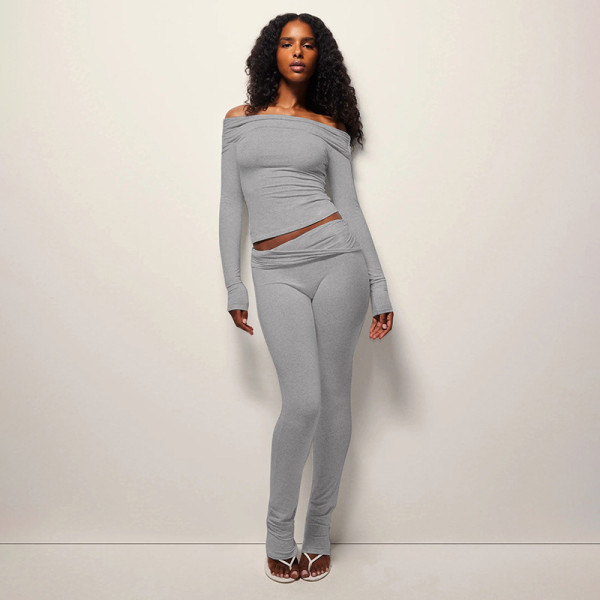 One Shoulder Long Sleeve Two Piece Pants Set MXBF-J25ST264