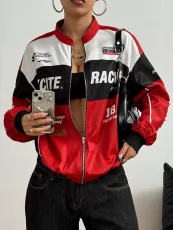 Letter Print Zipper Long Sleeve Coats YWXS-K25L1122