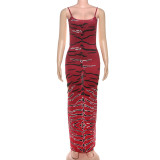 Sexy Print Backless Sling Split Maxi Dress GSLF-K25D81438