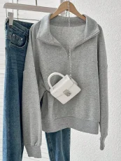 Long Sleeve Lapel Zipper Sweatshirts YWXS-K25L1068