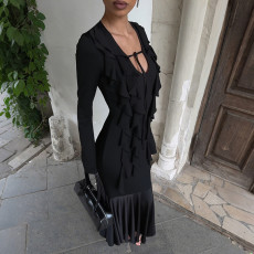 Long Sleeve Ruffles Maxi Dress XEF-K25D80869