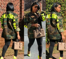 Plus Size Letter Print Long Sleeve Camouflage Coats FYWF-LD635