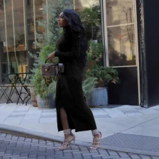 Long Sleeve Zipper Cardigan Maxi Dress LSD-2547