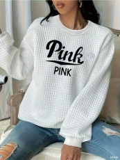 Plus Size Letter Print Long Sleeve Plaid Sweatshirts YIM-438
