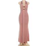 Halterneck Backless Solid Color Maxi Dress DLSF-K25D80872
