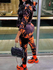 Tie Dye Print Hooded Two Piece Pant Set YH-5194