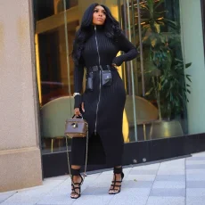 Long Sleeve Zipper Cardigan Maxi Dress LSD-2547