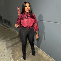 Long Sleeve Zipper Micro Flare Pants 2 Piece Set YNSF-8006