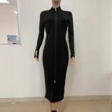 Long Sleeve Zipper Cardigan Maxi Dress LSD-2547