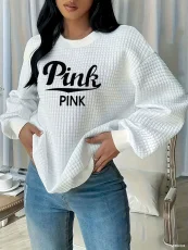 Plus Size Letter Print Long Sleeve Plaid Sweatshirts YIM-438
