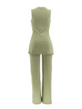 Sleeveless Solid Color Split Top Pants Suit YH-5346