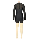 Sexy Zipper Mesh Romper+Sling Dress 2 Piece Set ASL-6810