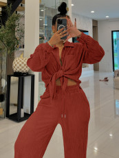 Long Sleeve Lapel Two Piece Pants Set YH-5367