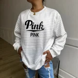 Plus Size Letter Print Long Sleeve Plaid Sweatshirts YIM-438