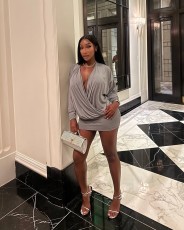 V Neck Patchwork Mini Dress YWXS-K25L1114