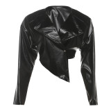 PU Leather Solid Color Irregular Coat XEF-K25C77277