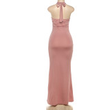 Halterneck Backless Solid Color Maxi Dress DLSF-K25D80872