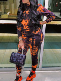 Tie Dye Print Hooded Two Piece Pant Set YH-5194