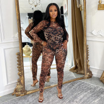 Leopard Mesh Print See Through Jumpsuit BY-7541