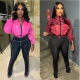 Long Sleeve Zipper Micro Flare Pants 2 Piece Set YNSF-8006