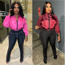 Long Sleeve Zipper Micro Flare Pants 2 Piece Set YNSF-8006