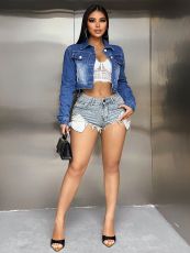 Embroidery Long Sleeve Denim Coat  MEM-88663