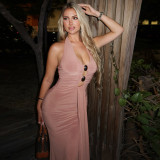 Halterneck Backless Solid Color Maxi Dress DLSF-K25D80872