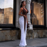 Contrast Color Patchwork Tie Backless Maxi Dress DLSF-K25D80703