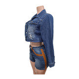 Embroidery Long Sleeve Denim Coat  MEM-88663